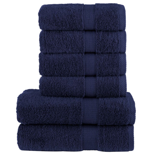 vidaXL 6 Piece Premium Towel Set navy blue towels stacked neatly