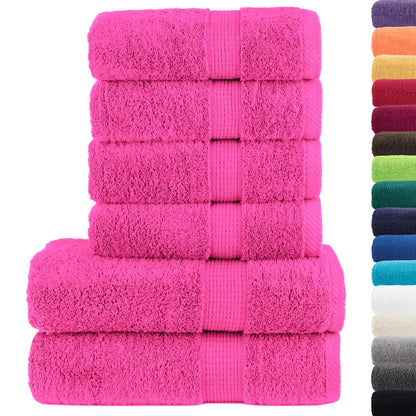 the pink towels stacked with a vertical colour palette of other available options on the side