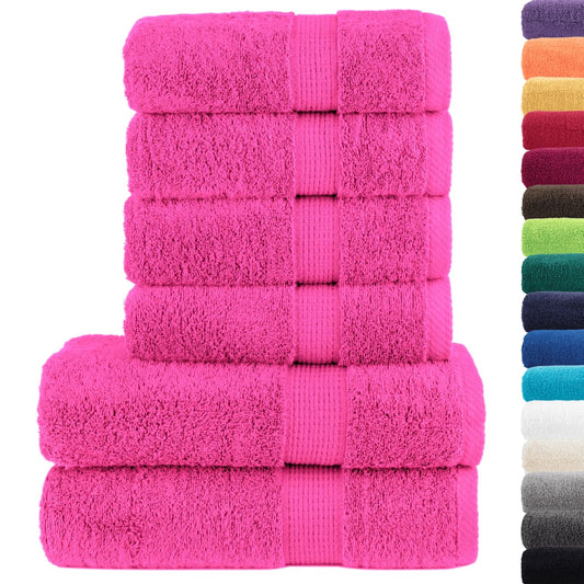 the pink towels stacked with a vertical colour palette of other available options on the side
