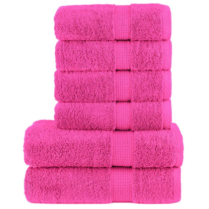 vidaXL 6 Piece Premium Towel Set SOLUND Pink 600 gsm stacked neatly on a white background