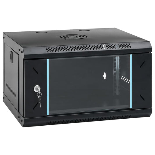 vidaXL 6U Wall Mounted Network Cabinet 19" IP20 front view with glass door and lock