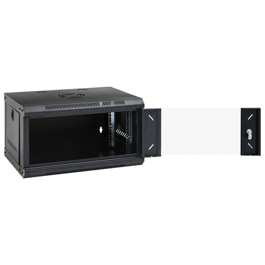 The network storage system with its front door open showing internal rack rails