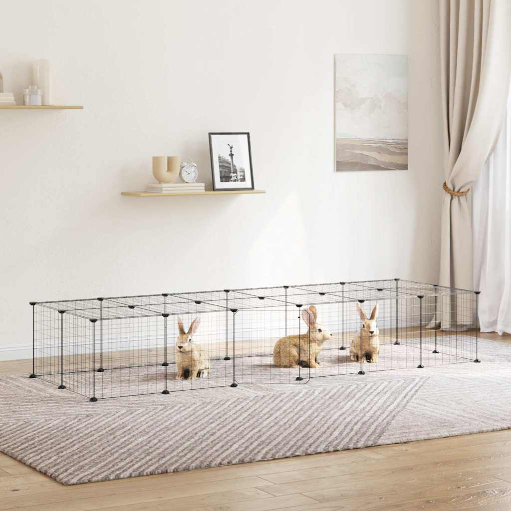 8-Panel Pet Cage Black 70x35x35 cm Steel 4.3 cm 4.3 cm 28-panel with door