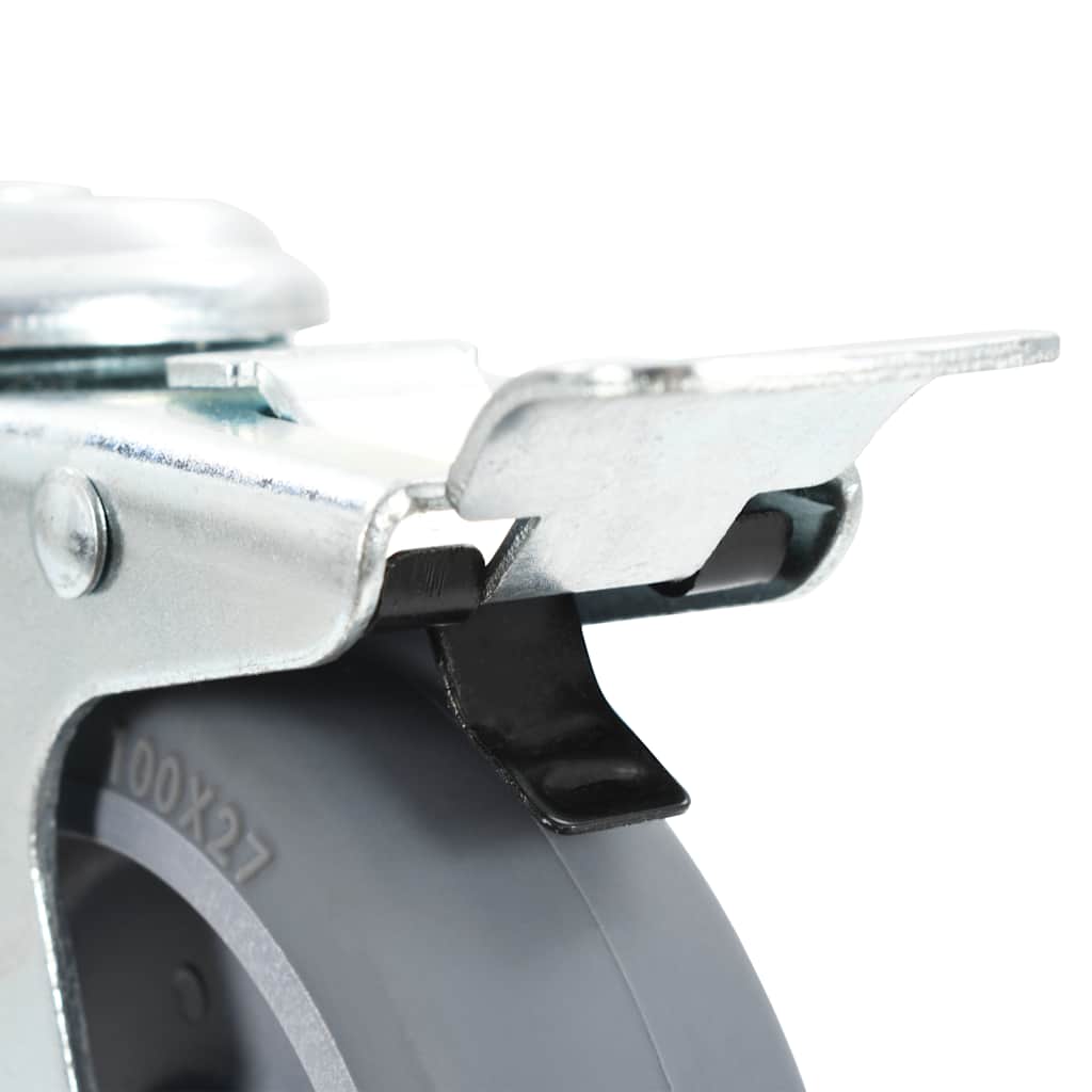Close up of the brake lever on the swivel caster wheel