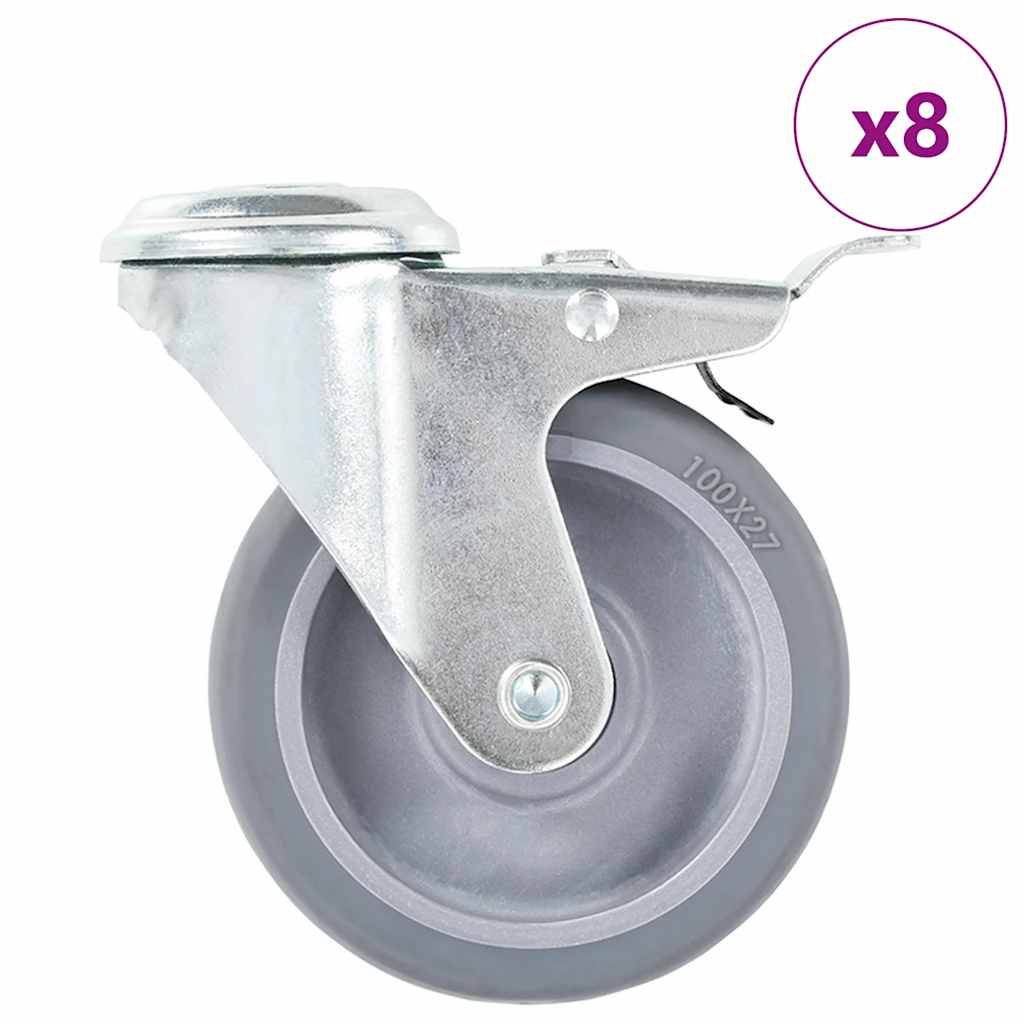 vidaXL 8 pcs Bolt Hole Swivel Casters 100 mm with grey wheels and metal brackets