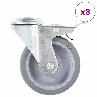 vidaXL 8 pcs Bolt Hole Swivel Casters 100 mm with grey wheels and metal brackets