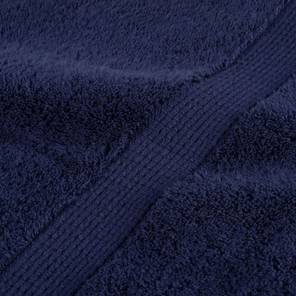 Close up of the ribbed edge detail on a navy blue towel