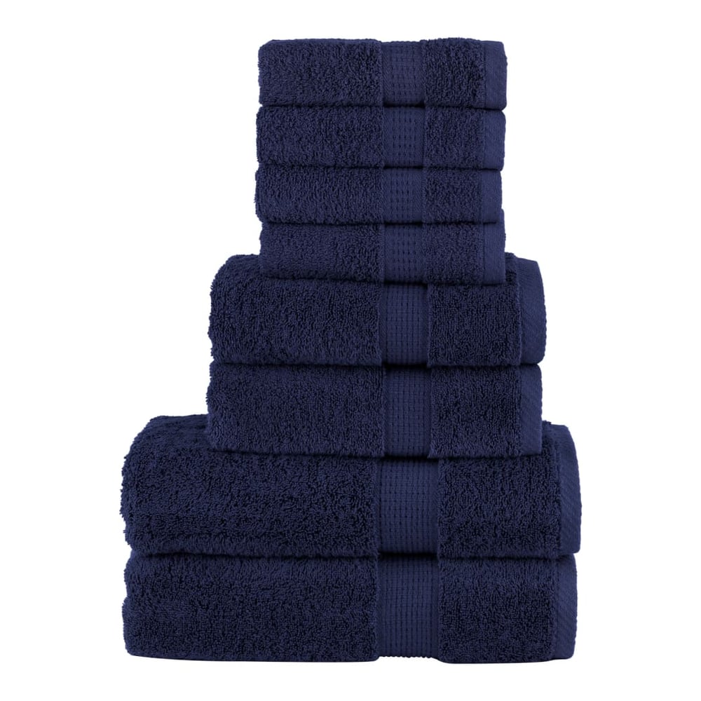 vidaXL 8 Piece Premium Towel Set navy blue towels stacked neatly