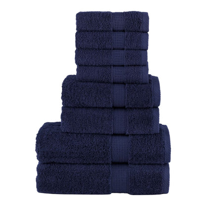 vidaXL 8 Piece Premium Towel Set navy blue towels stacked neatly