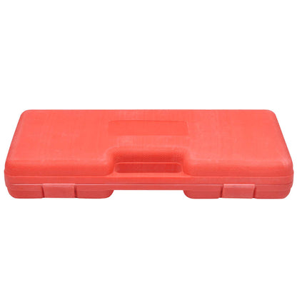 The closed red plastic case for the blind hole bearing puller tool set