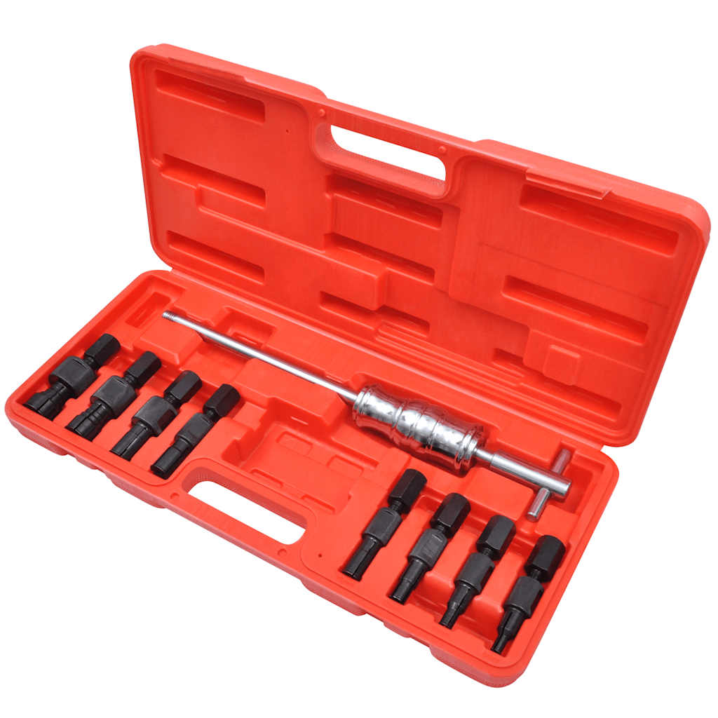 vidaXL 9 pcs Blind Hole Bearing Puller Tool Set in an open red case showing all the parts