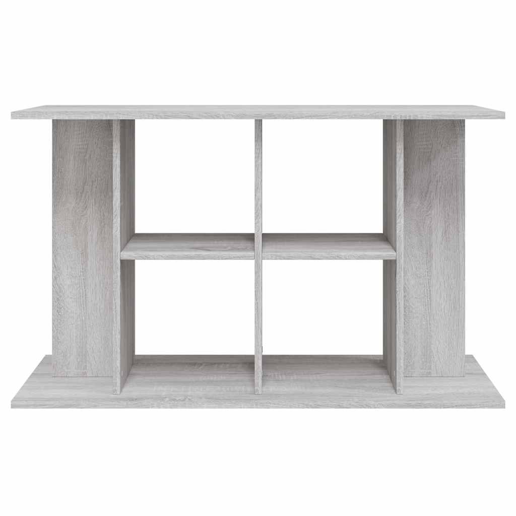 The aquarium stand showing the symmetrical structure and grey wood grain finish