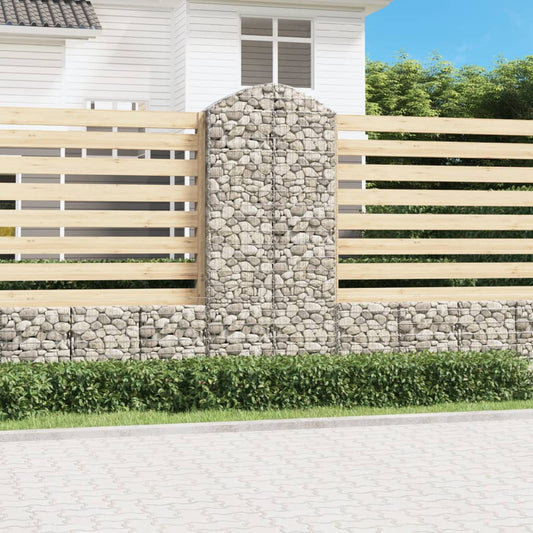 vidaXL Arched Gabion Basket 100x30x220/240 cm Galvanised Iron as a garden feature with stone infill