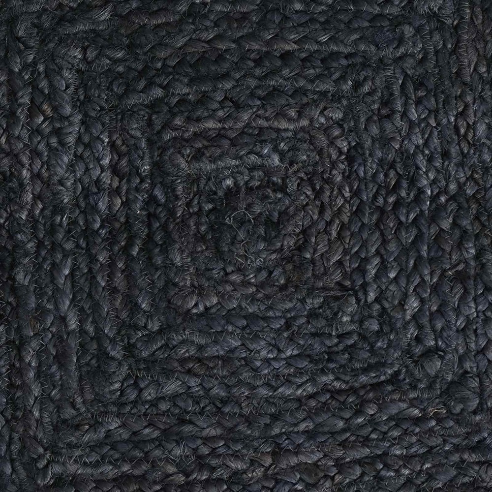 A detailed view of the dark grey jute rug's woven pattern
