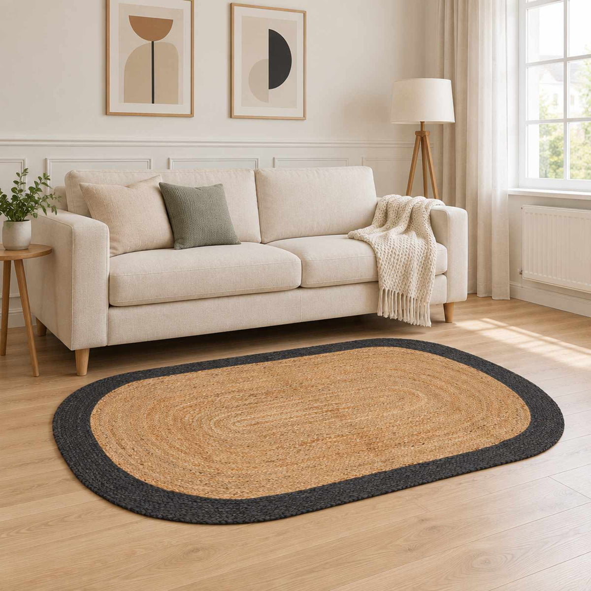 Area Rug Jute Dark grey