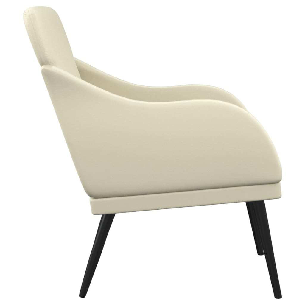 The cream faux leather armchair viewed from the side