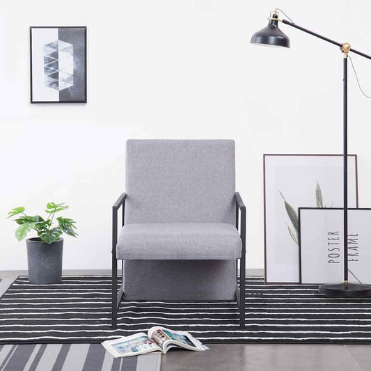 vidaXL Armchair with Chrome Feet Light Grey Fabric placed in a modern living room setting