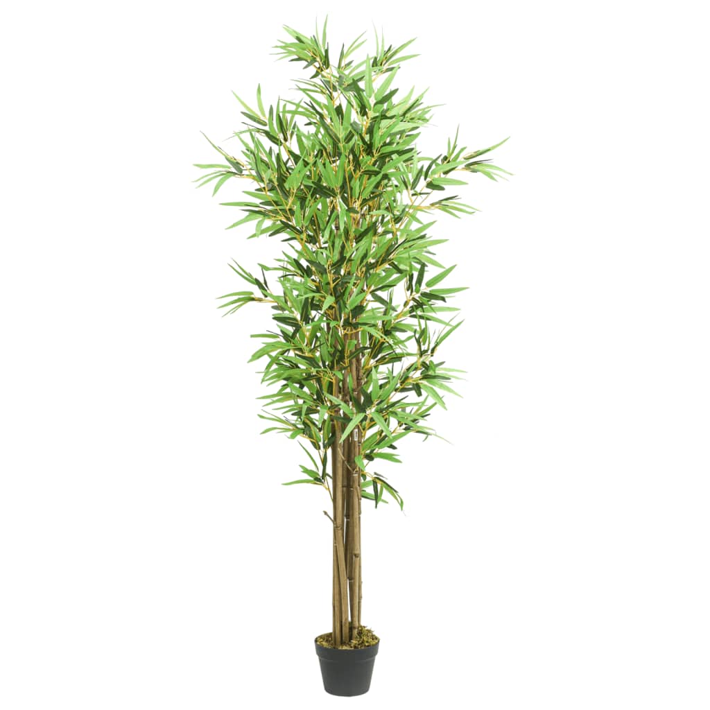 vidaXL Artificial Bamboo Tree 1288 Leaves 180 cm Green, a tall artificial plant with green leaves and brown stems in a black