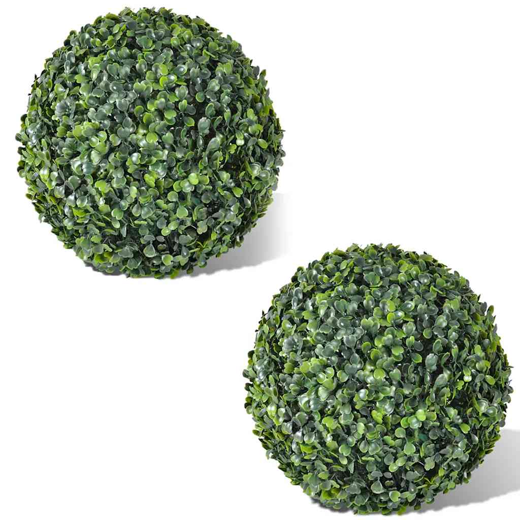 vidaXL Artificial Boxwood Balls 2 pcs 35 cm, two green artificial boxwood balls on a white background