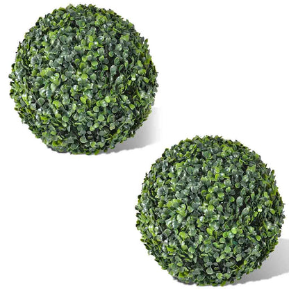 vidaXL Artificial Boxwood Balls 2 pcs 35 cm, two green artificial boxwood balls on a white background