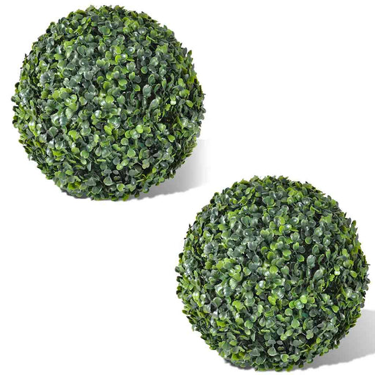 vidaXL Artificial Boxwood Balls 2 pcs 35 cm, two green artificial boxwood balls on a white background