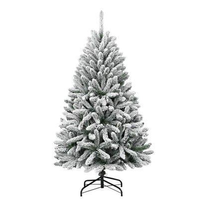 The artificial Christmas tree with snow effect and a metal stand, no decorations