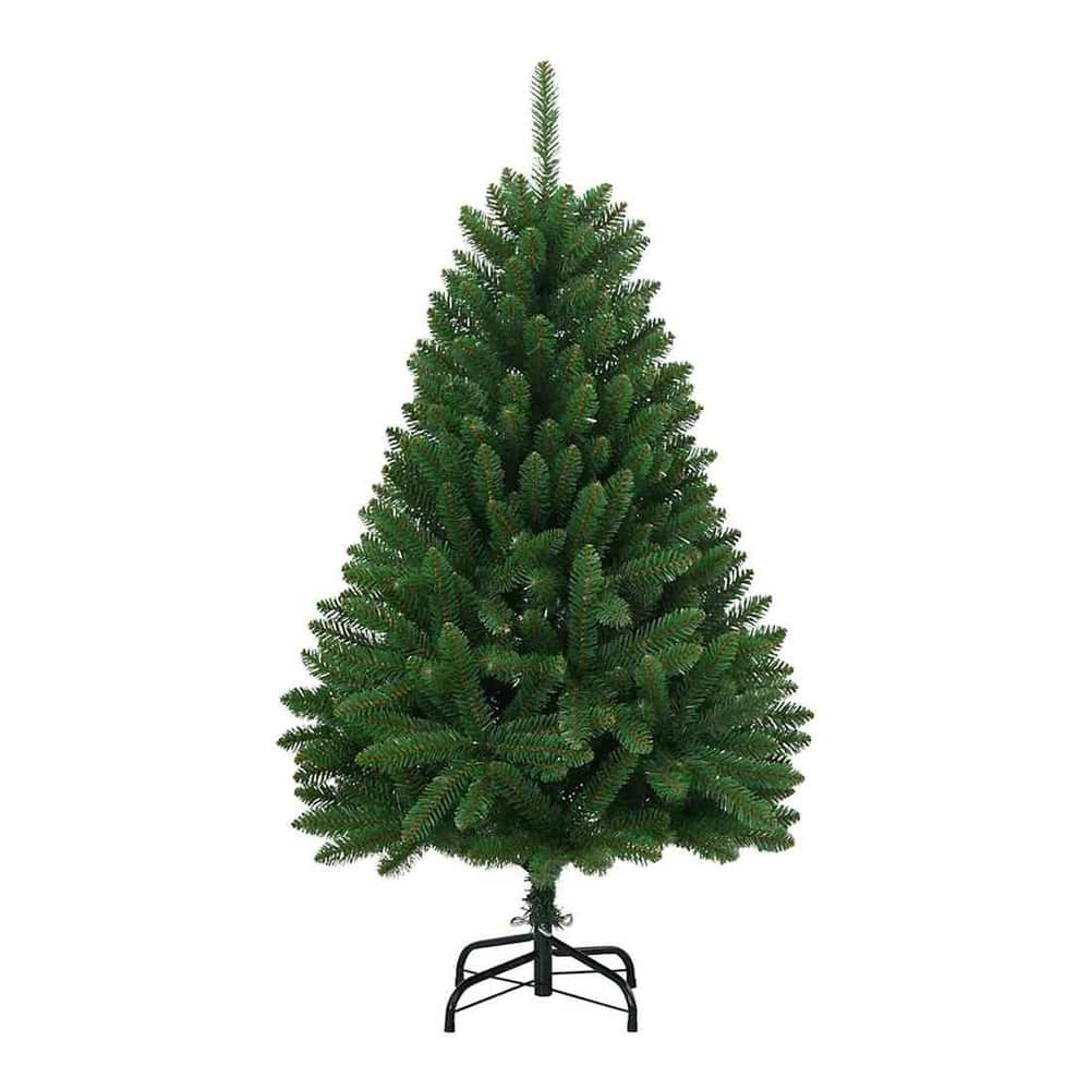 The green artificial Christmas tree without any decorations, showing its shape
