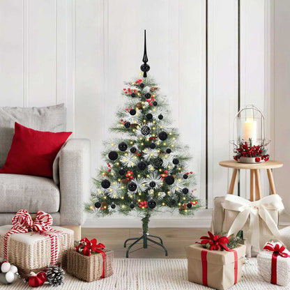 vidaXL Artificial Christmas Tree Green and white 120 cm decorated with baubles and lights in a living room setting