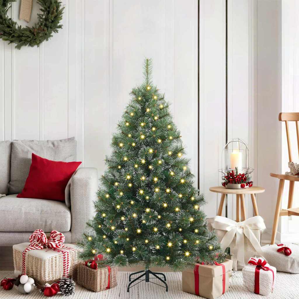 Artificial Christmas Tree Green PE and PVC White 120 cm with LEDs