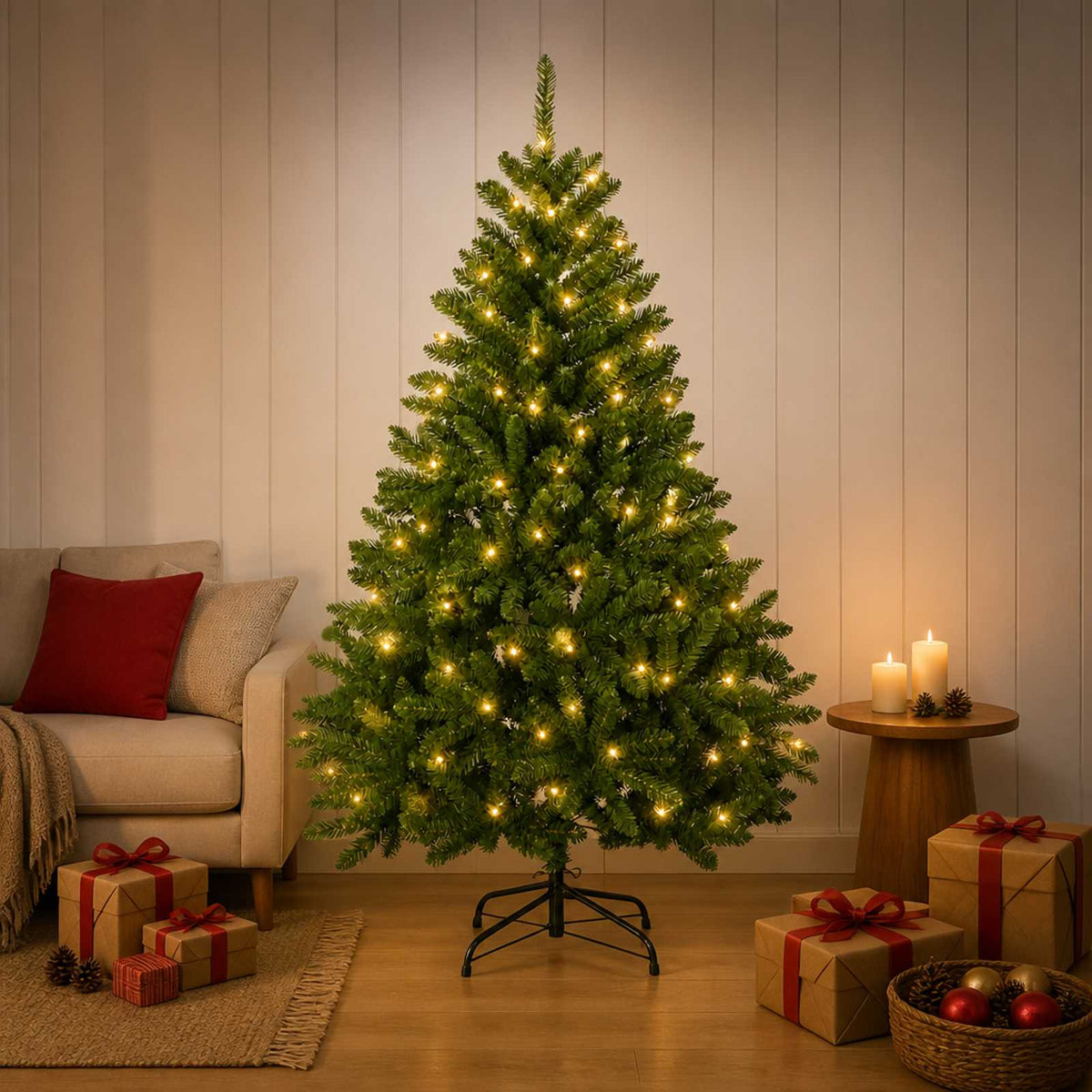 Artificial Christmas Tree with Bauble 120 cm Light green with 150 LEDs
