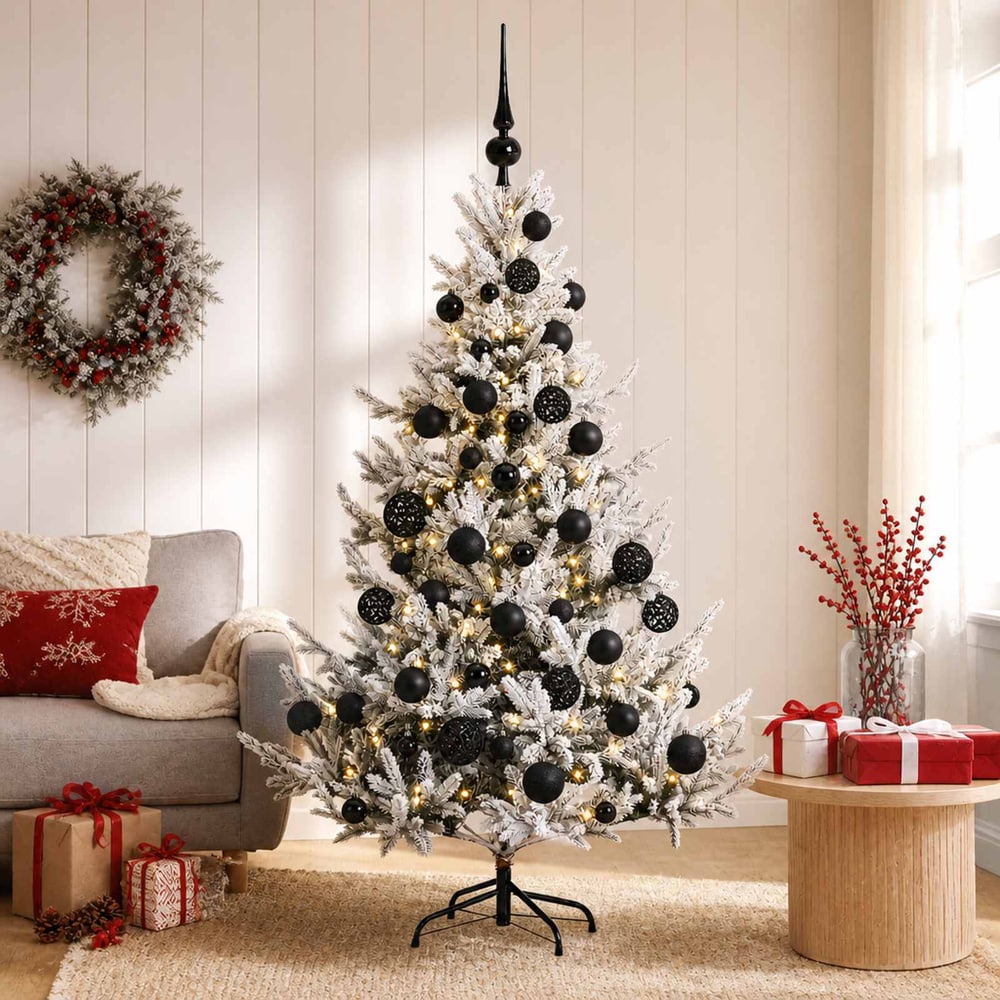 Artificial Christmas Tree Bauble LEDs Green white black balls