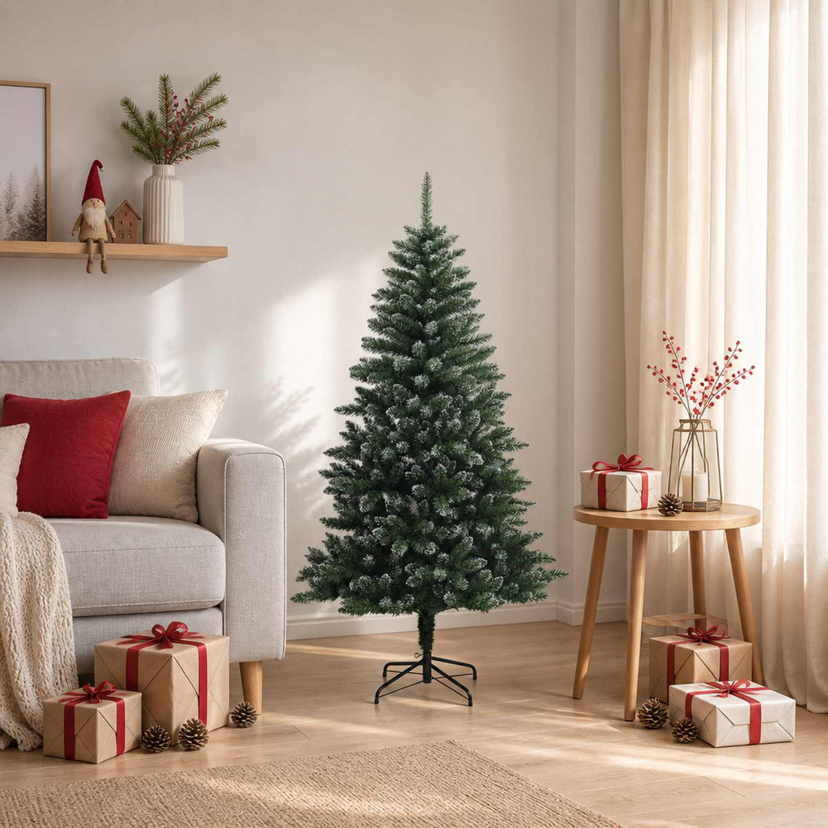 vidaXL Artificial Hinged Christmas Tree 150 cm PVC and Metal Frosted 1