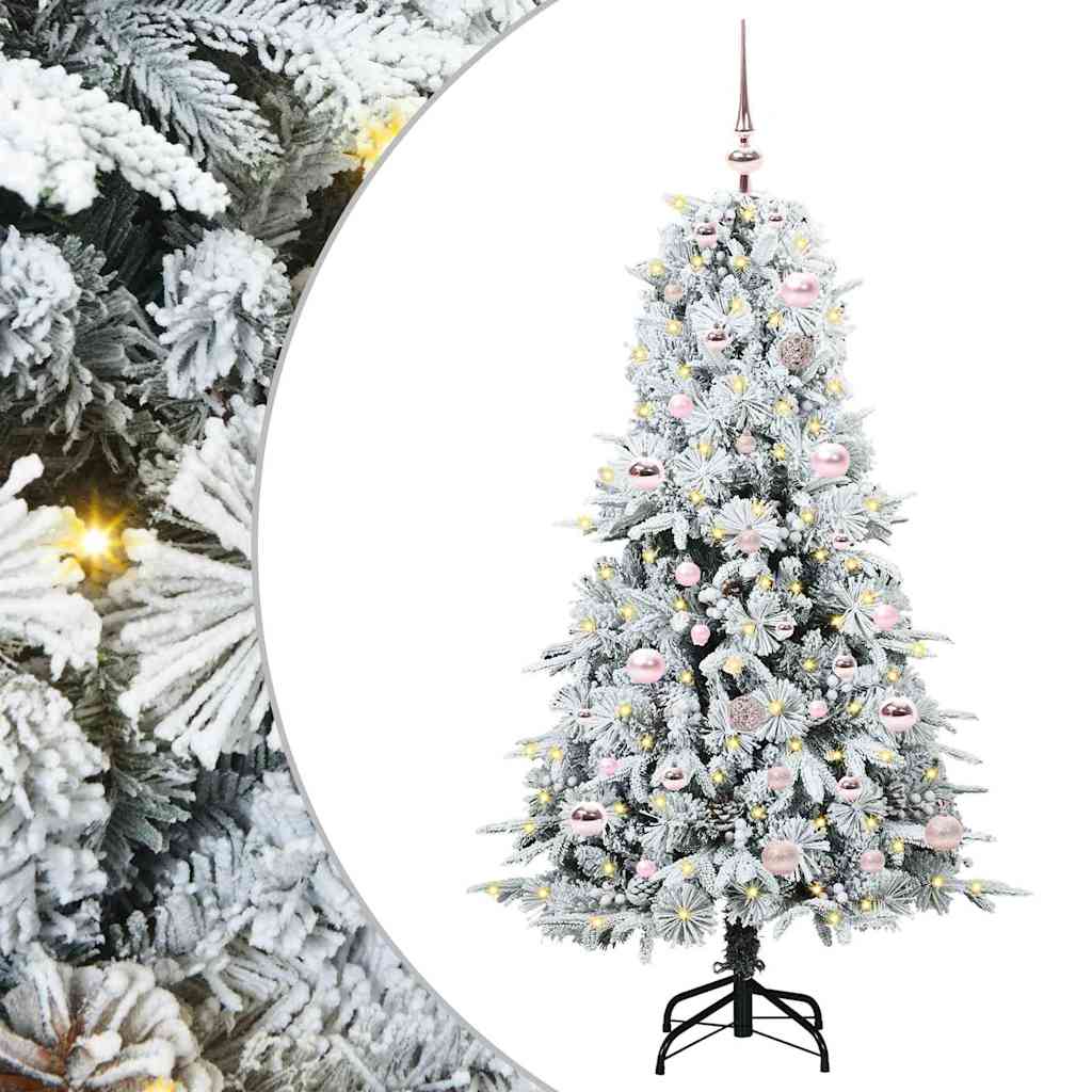 vidaXL Artificial Hinged Christmas Tree White 150 cm PE and PVC decorated with pink baubles and lights