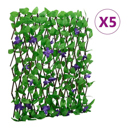 vidaXL Artificial Ivy Trellis Expandable 5 pcs Green fence panel with purple flowers and green leaves