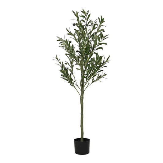 vidaXL Artificial Olive Tree 450 Leaves 120 cm Green, a full-length view of the artificial plant in a black pot