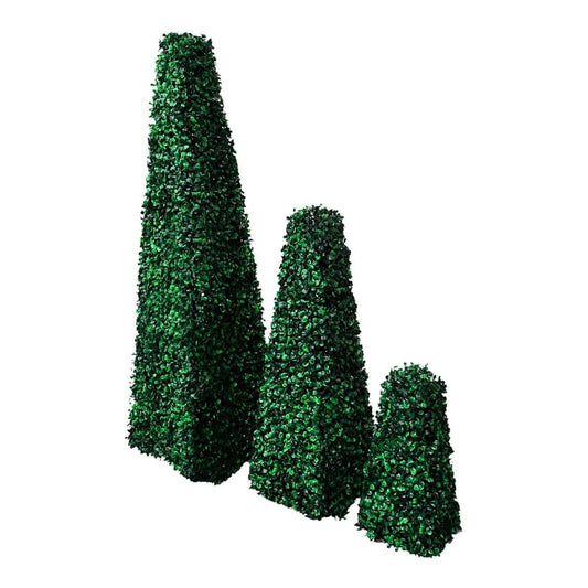 Set of 3 Artificial Boxwood Pyramid Topiary in varying heights