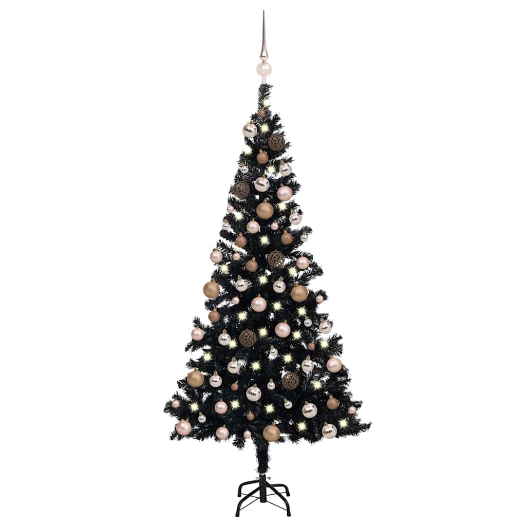 Artificial Pre-lit Christmas Tree with Ball Set 180 cm PVC Black