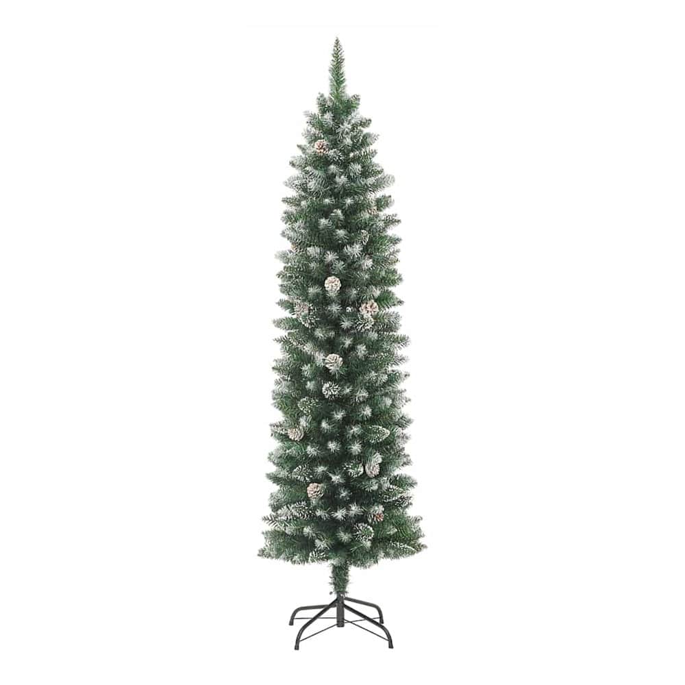 The slim green and white artificial Christmas tree without decorations
