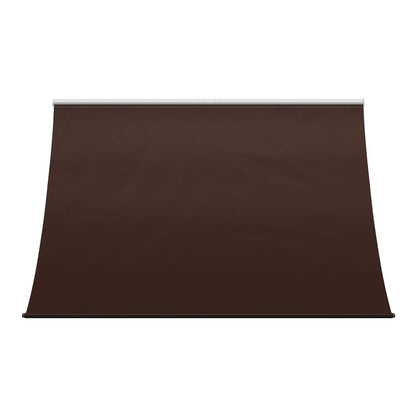 Brown polyester awning retracted, showing the roller and mounting bar