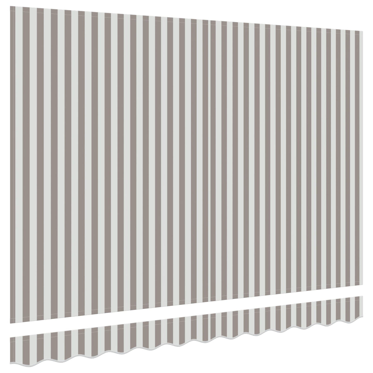 The light grey and white striped awning canopy fully extended