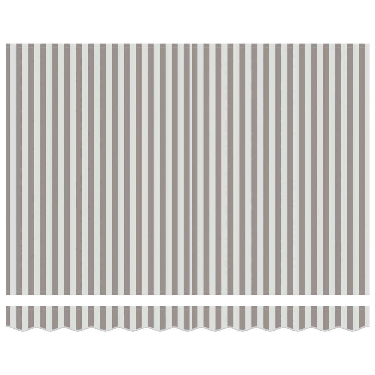 The light grey and white striped awning canopy folded