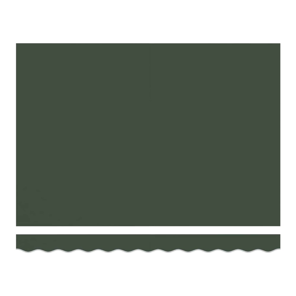 The dark green awning fabric with a scalloped edge detail