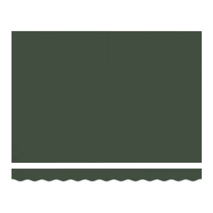 The dark green awning fabric with a scalloped edge detail