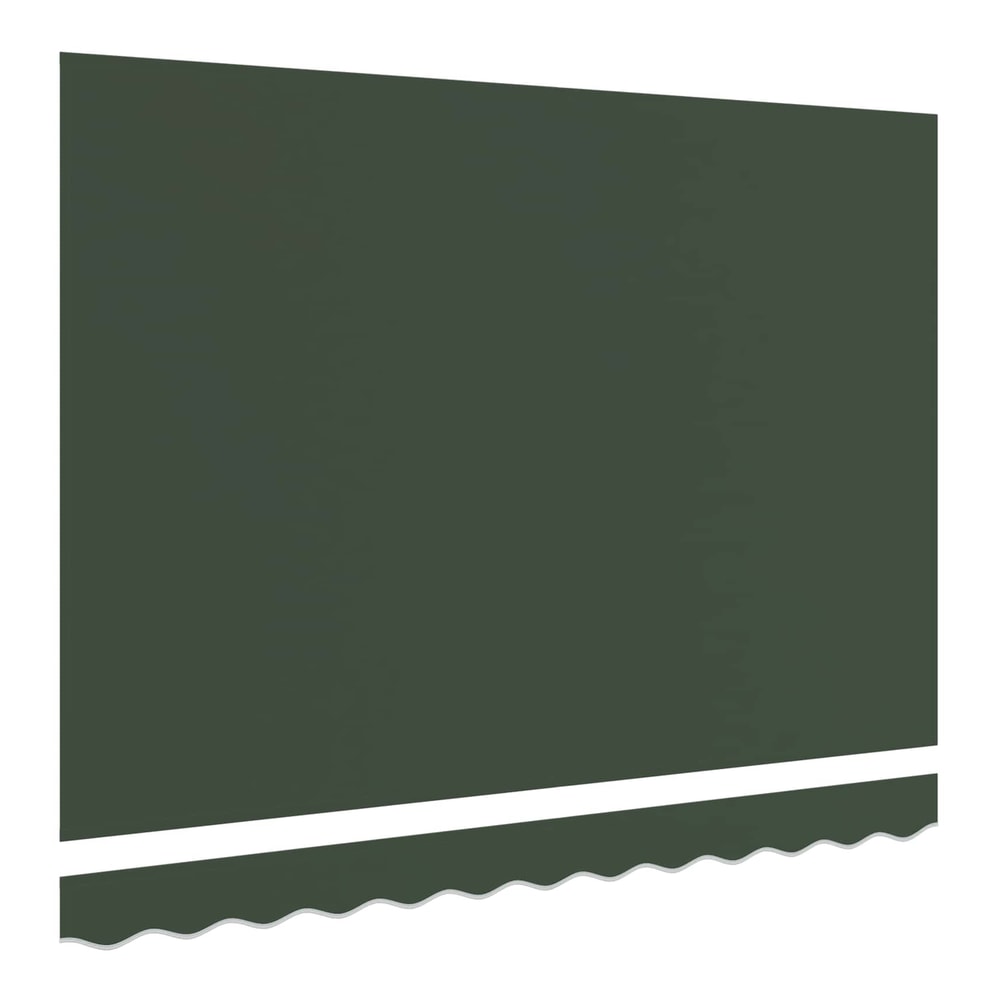 close-up of the dark green polyester fabric of the awning canopy