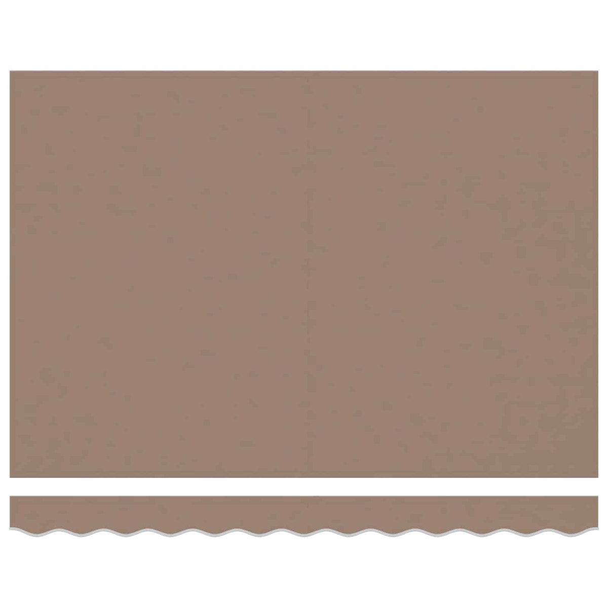 the taupe polyester awning canopy replacement showing the scalloped edge detail
