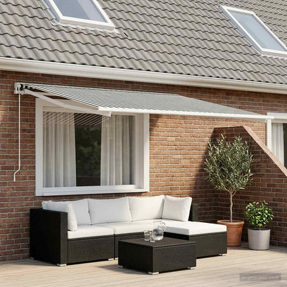 vidaXL Awning Replacement Fabric Anthracite and White, a striped awning fabric attached to a wall above a window