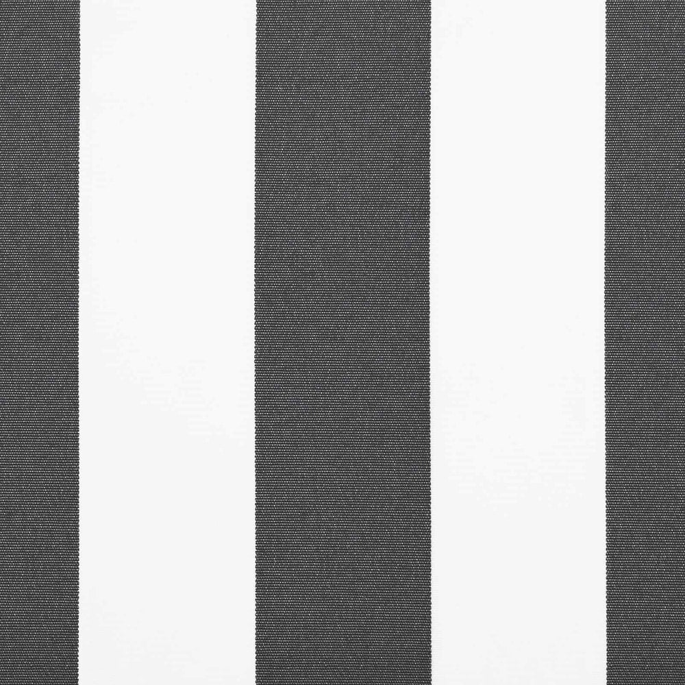 the awning fabric showing a close-up of wide anthracite and white stripes
