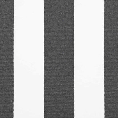 the awning fabric showing a close-up of wide anthracite and white stripes