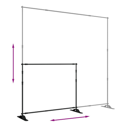 The studio stand with arrows indicating adjustable height and width dimensions