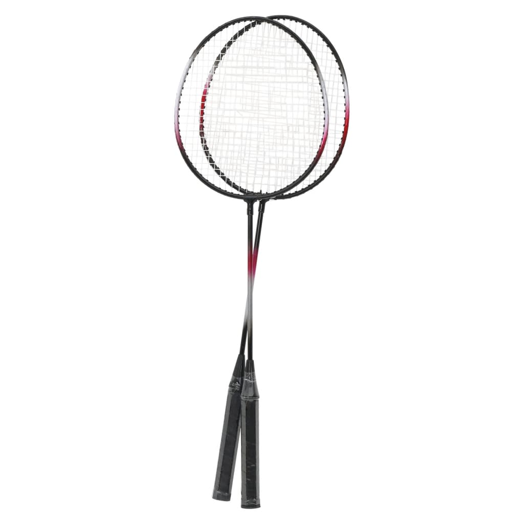 The badminton rackets featuring black frames and handles with a red gradient detail